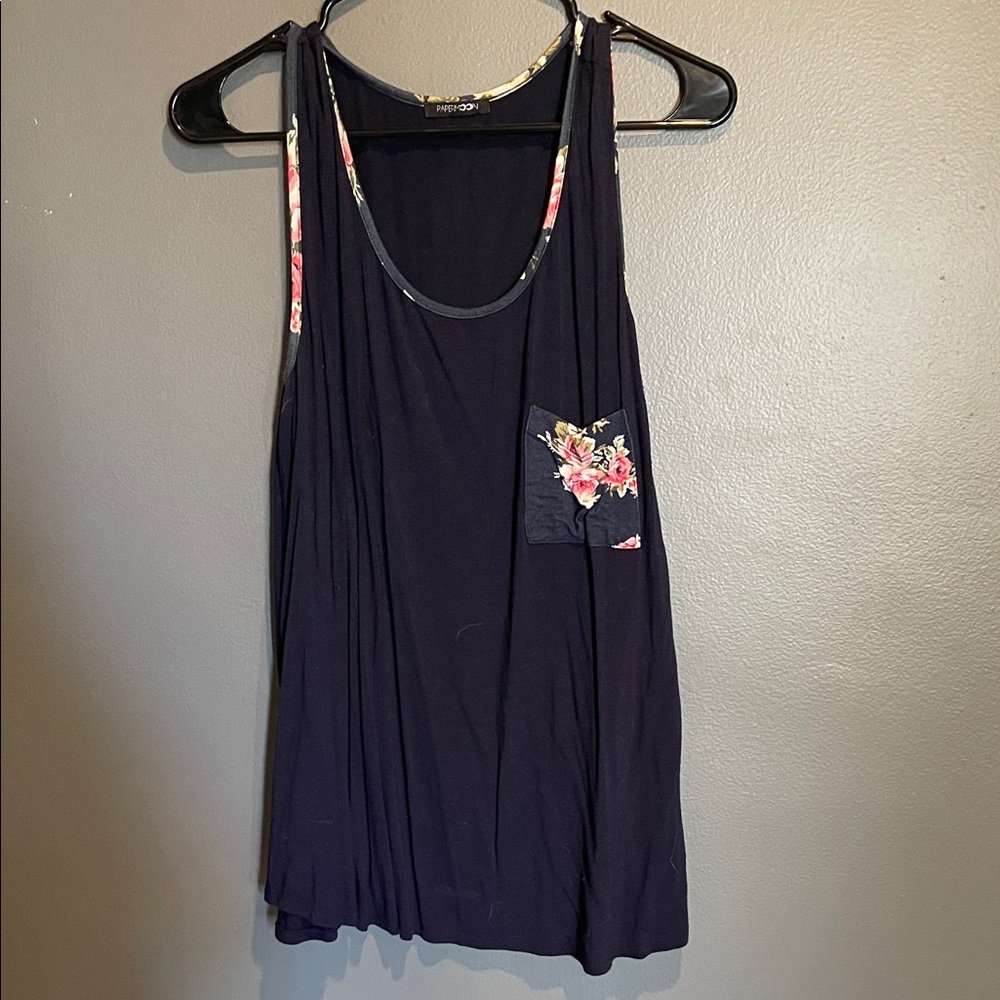 Papermoon Navy Tank Top with Floral Accents